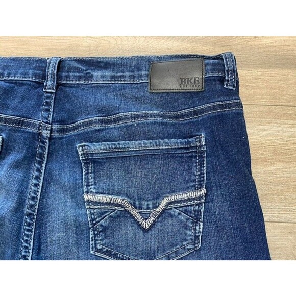 BKE Buckle Seth Mens 40X30 Thick Stitch Stretch Whiskered Blue Denim Jeans - Picture 9 of 9